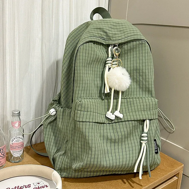 sac à dos pour femme style campus, motif écossais simple, grande capacité, décontracté, pour voyage, sac à double bandoulière en nylon, style frais et doux
