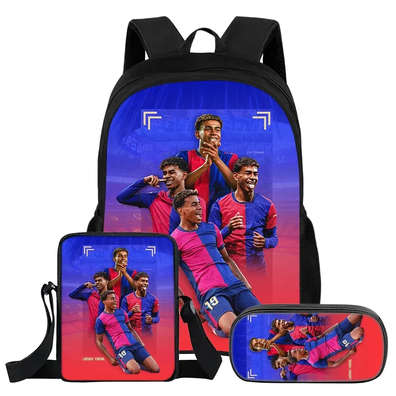 ensemble de 3 sacs à dos l-lamin yamal pour enfants, sac à dos d'école pour écoliers, star du football, meilleur cadeau, sac à bandoulière, sacs à crayons, sac à livres