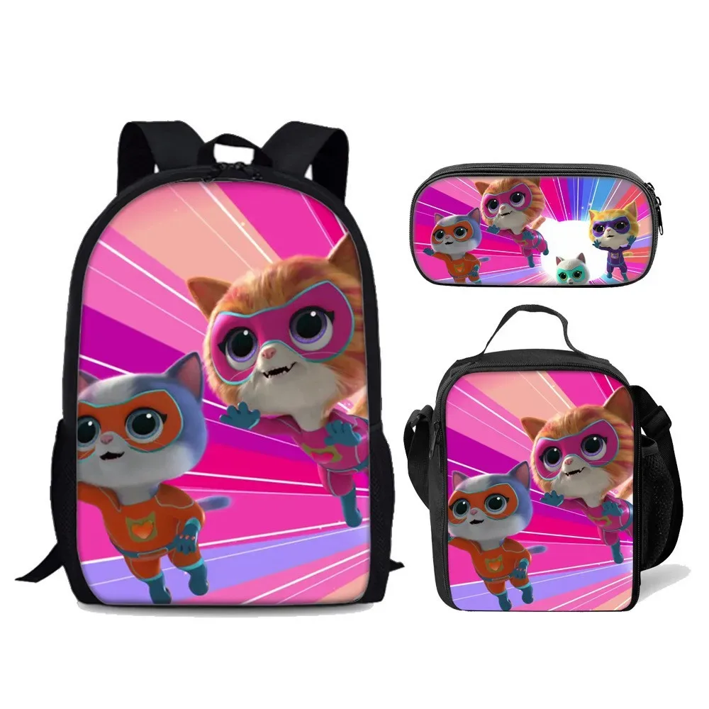 super kitties – sac d'élève du primaire, ensemble de trois pièces, sac à dos de dessin animé, sac de glace, sac à stylos
