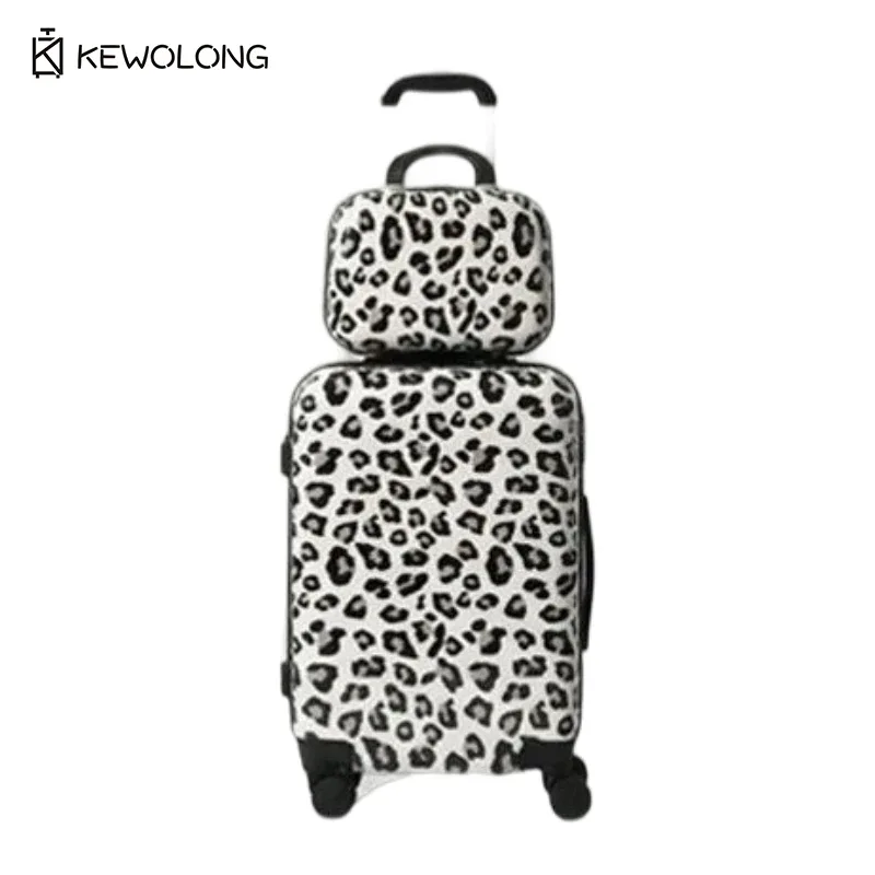 ensemble de bagages 2 pièces à imprimé léopard, valise rigide à roulettes avec serrure et rotation à 360° ° valise de voyage légère à roulettes