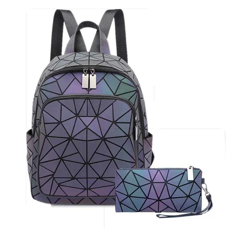 sac à dos lumineux tendance pour femmes, en pvc holographique, géométrique, pour adolescentes, sac à dos de voyage, mochila feminina.