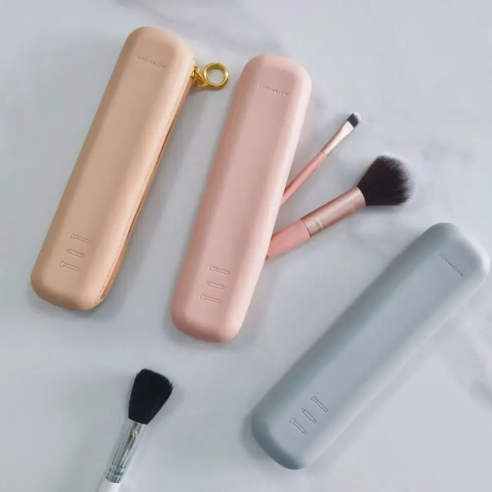 sac de rangement en silicone pour pinceaux de maquillage avec fermeture éclair, porte-pinceau de grande capacité, sac d'évaluation cosmétique, beige, rose, gris, ingent, nouveau