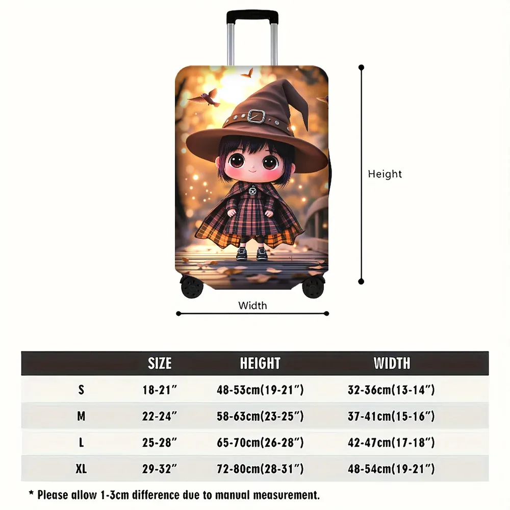 housse valise polyester motif sorcière mignonne oiseaux ciel doré marron noir rouge protection voyage grande capacité