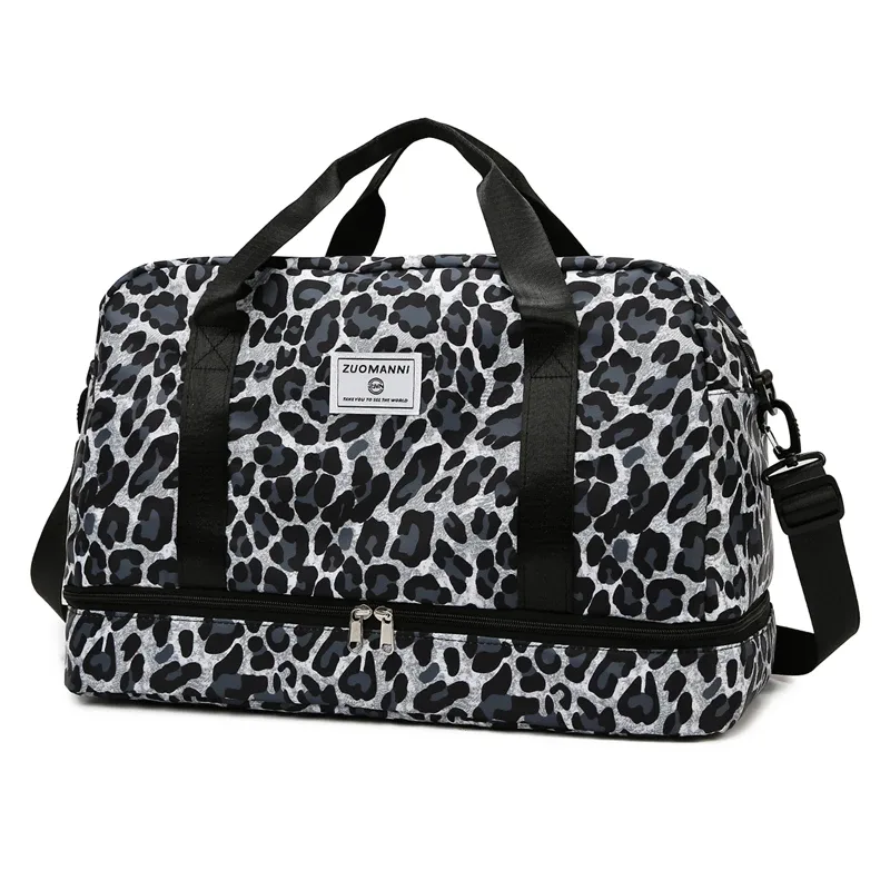 sac de voyage à imprimé léopard, sac de sport de grande capacité avec compartiment à chaussures indépendant, sac de voyage pour le week-end