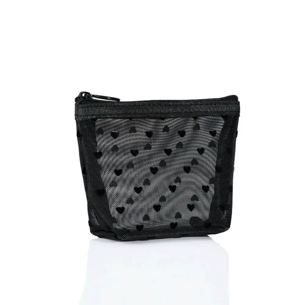 trousse de maquillage transparente grande capacité à fermeture éclair, motif cœur et points ondulés, sac de rangement cosmétique, trousse de toilette de voyage