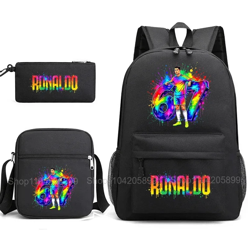 sac à dos cr7 ronaldo football 67 imprimé, sac d'école avec sac à bandoulière et trousse à crayons pour étudiants garçons, cadeau, sac à dos de voyage quotidien