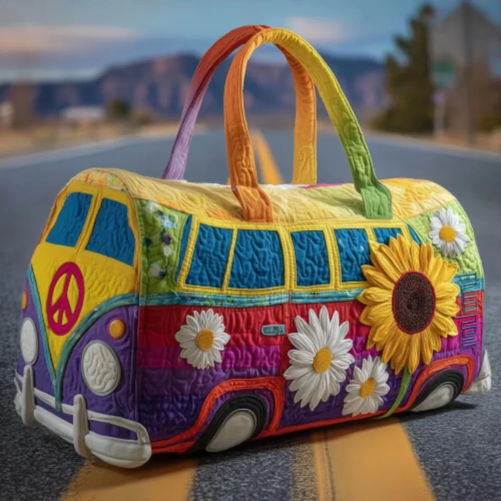 sac de voyage matelassé 3d tendance, motif bus, grande capacité, sac à main rétro bohème, sac de sport robuste pour les sorties quotidiennes