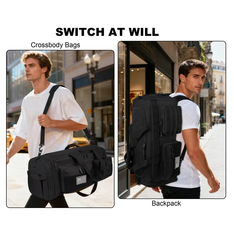sac de voyage 3 en 1 de 50l pour hommes, grand sac de sport, sac à dos tactique militaire avec compartiment pour chaussures et poche étanche