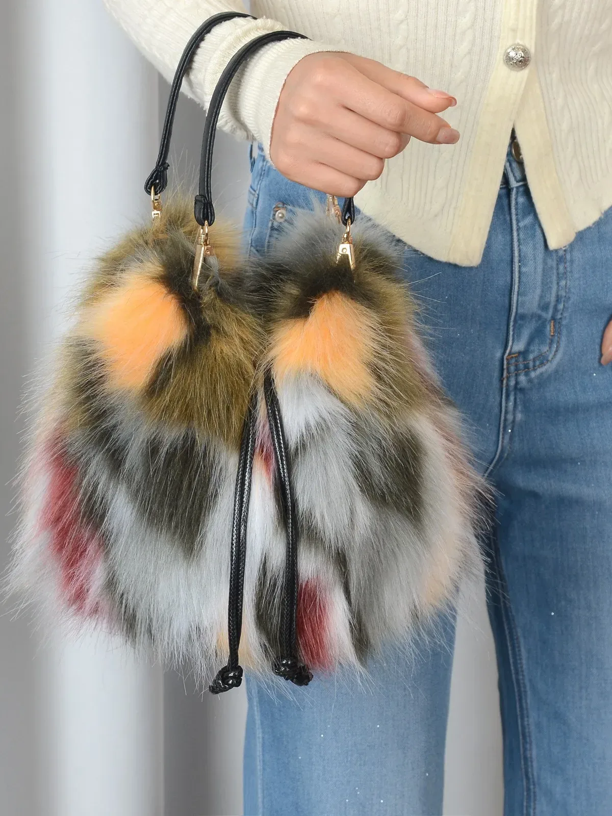 sac à main tendance en fausse fourrure pour femme, collection automne-hiver, sac seau de luxe, sac fourre-tout en fausse fourrure de raton laveur, sac à main haut de gamme