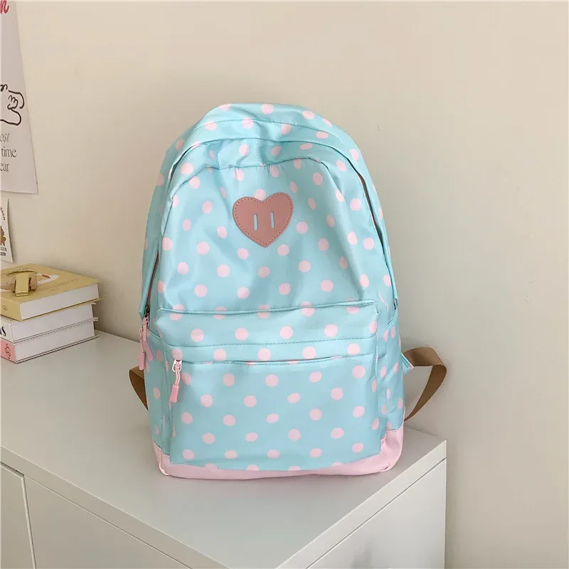 sac à dos d'école coréen vintage à pois, léger, pour voyage, décontracté, pour femmes et étudiantes, grande capacité