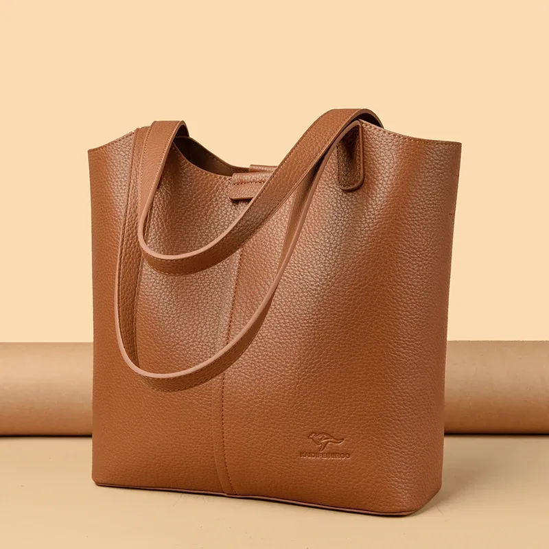 sac à bandoulière en cuir souple pour femmes, marque authentique, fourre-tout décontracté, couleur unie, sac à main design simple, sac de transport