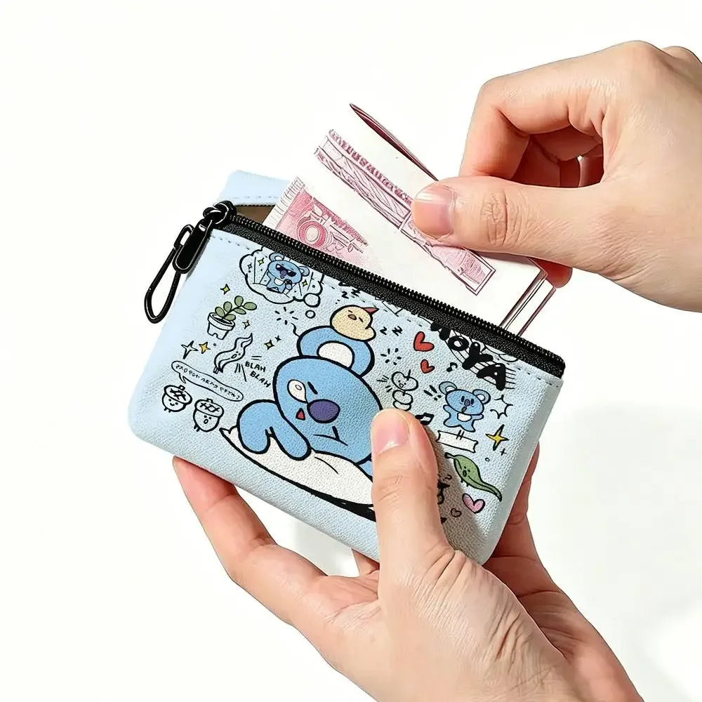 petite bourse à monnaie mignonne bt21 en tissu oxford, pochette de rangement multi-usages pour clés, cartes, pièces de monnaie