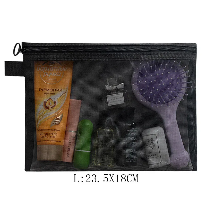 mode petit grand organisateur noir pochette de toilette et de maquillage maille transparente fermeture éclair sac cosmétique femmes organisateur nécessaire