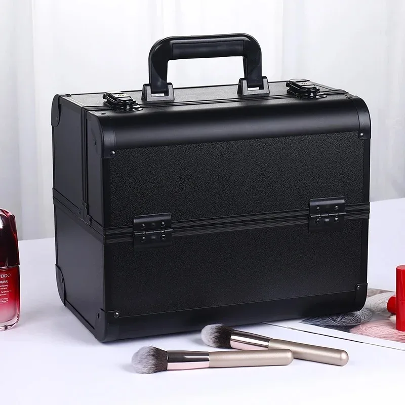 mallette de maquillage pro réglable, 4 plateaux coulissants, étui à cosmétiques, boîte de rangement, compartiments verrouillables