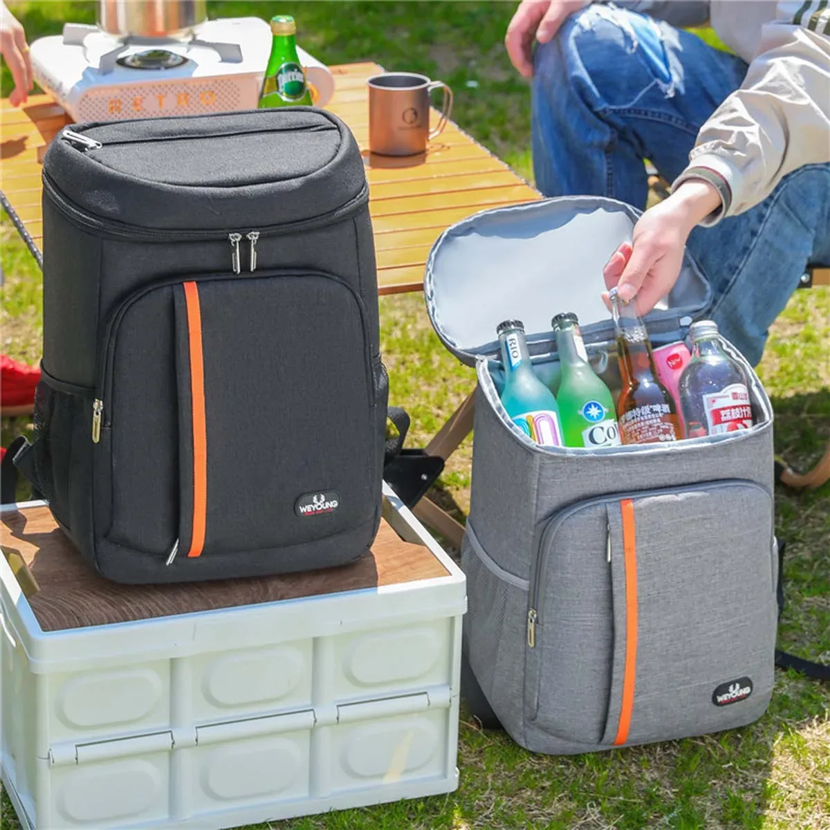 Sac à dos de pique-nique multifonctionnel le plus vendu, sac isotherme portable à double bandoulière, sac à glace épais pour bière, imperméable en PEVA