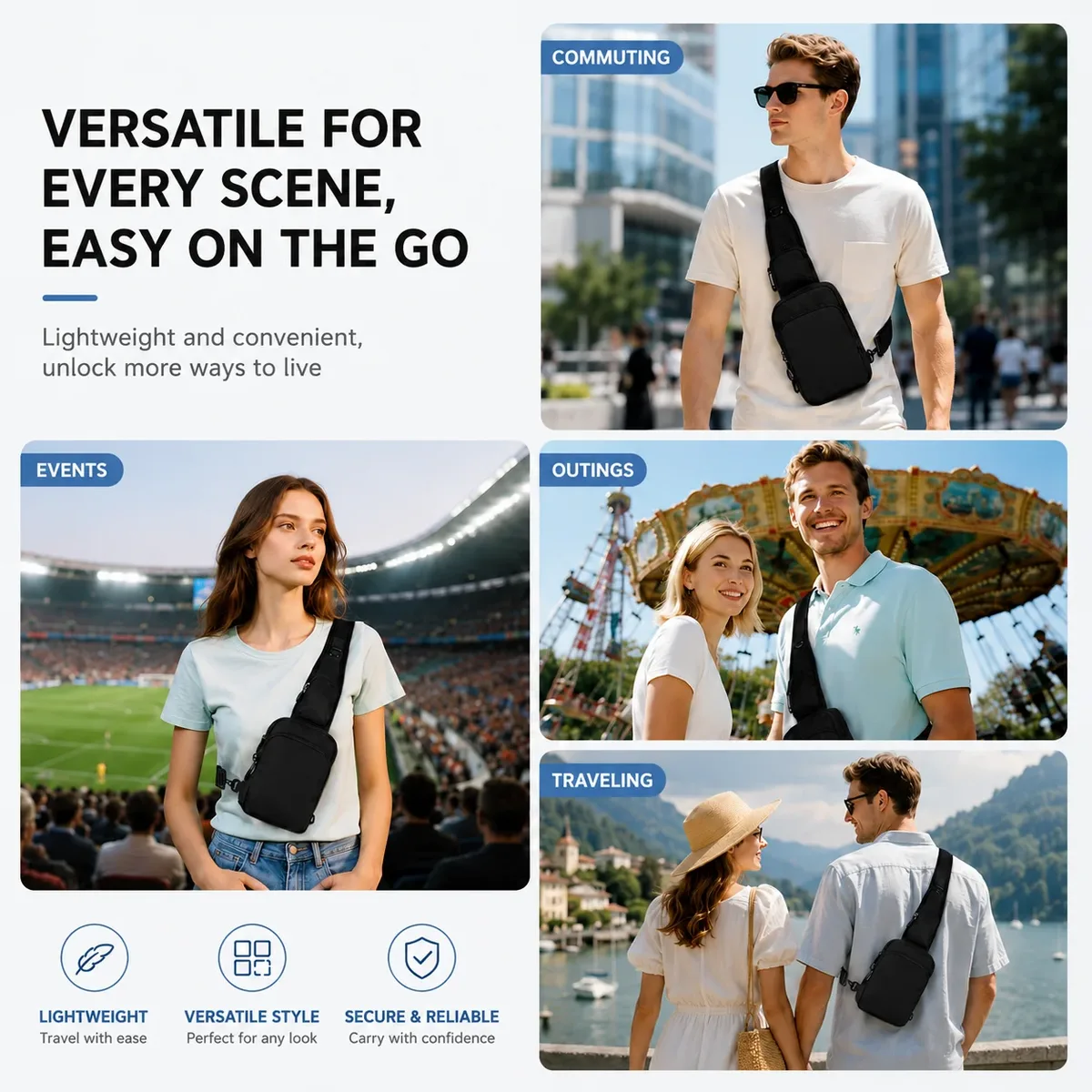 sac à bandoulière décontracté et tendance anti-rfid pour hommes, sac de poitrine sportif urbain, sac à épaule simple et léger pour les trajets quotidiens