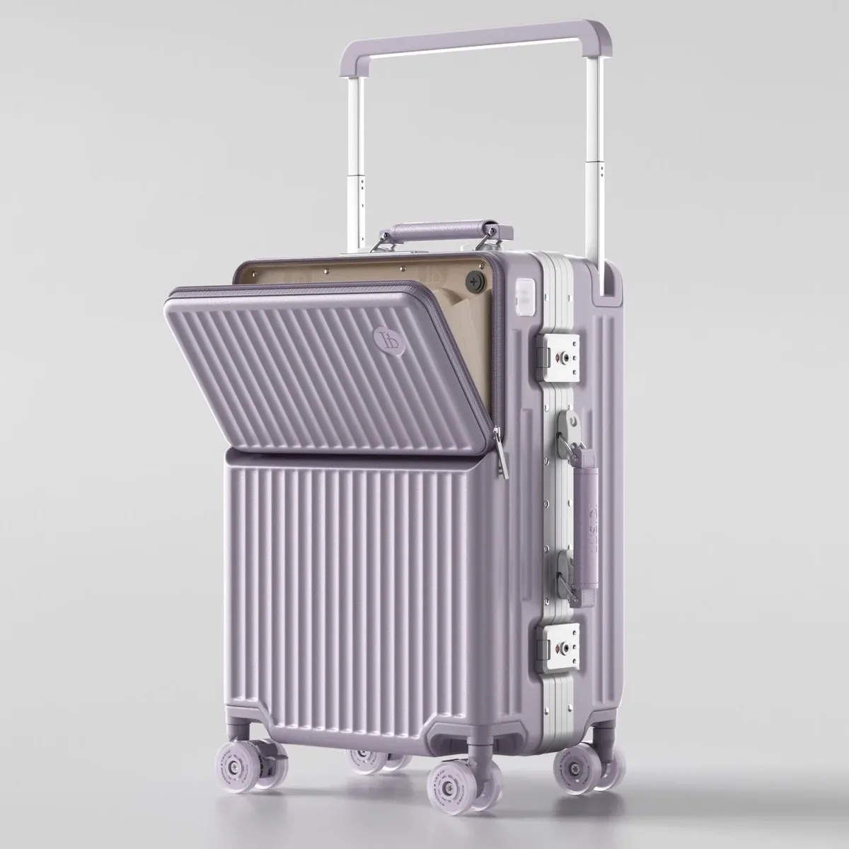 valise à ouverture frontale avec poignée large, cadre en aluminium, serrure tsa, coque rigide, bagage à roulettes 20 pouces, bagage cabine pour voyage
