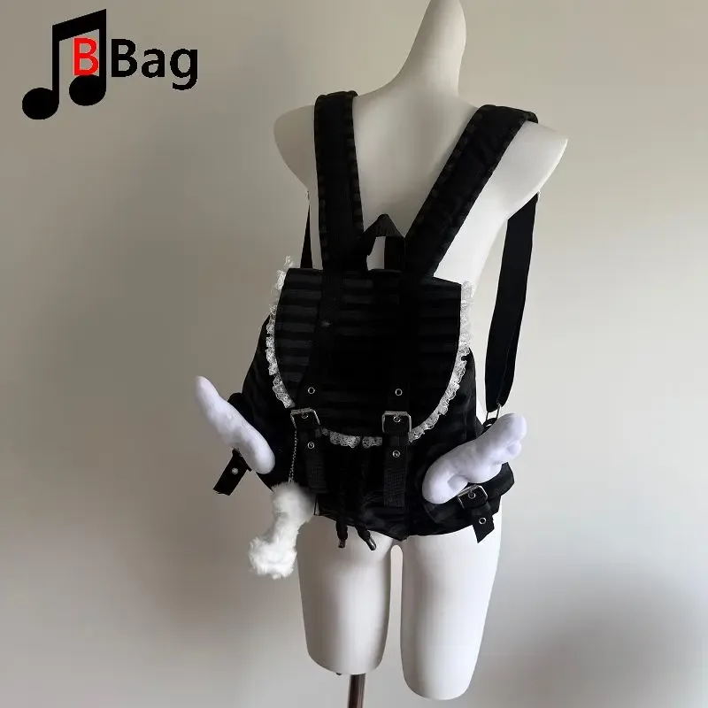 sac à dos y2k millenium tendance et cool, style coréen à rayures, design de niche pour fille alternative, sac à dos décontracté avec ailes d'ange et lapin, pour femme