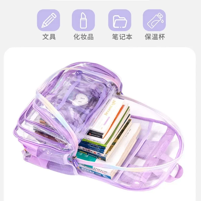 sac à dos transparent en pvc pour filles et enfants, sac d'école léger et transparent pour enfants, pour l'école quotidienne et les voyages