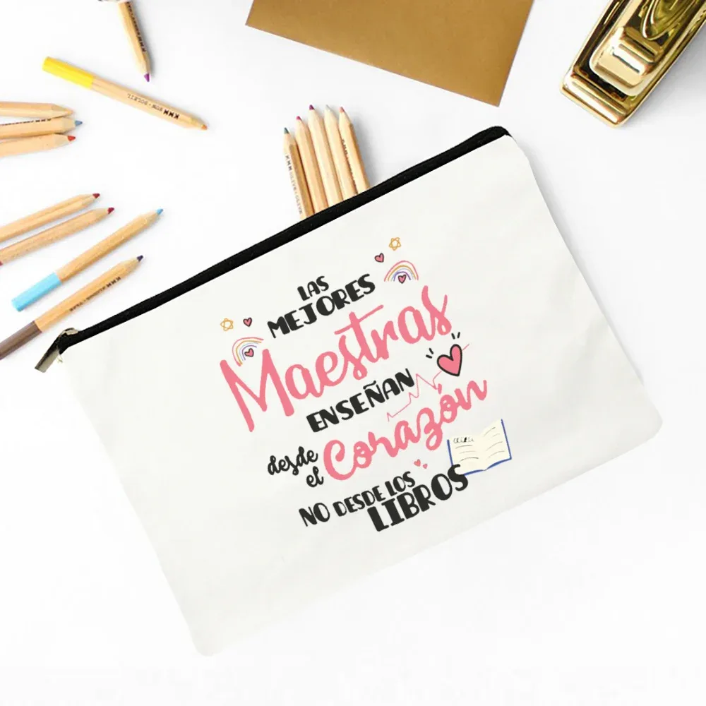 meilleur professeur du monde sac de maquillage imprimé espagnol nécessaire de voyage pochette de rangement d'articles de toilette sacs à crayons cadeau de diplômé pour enseignant