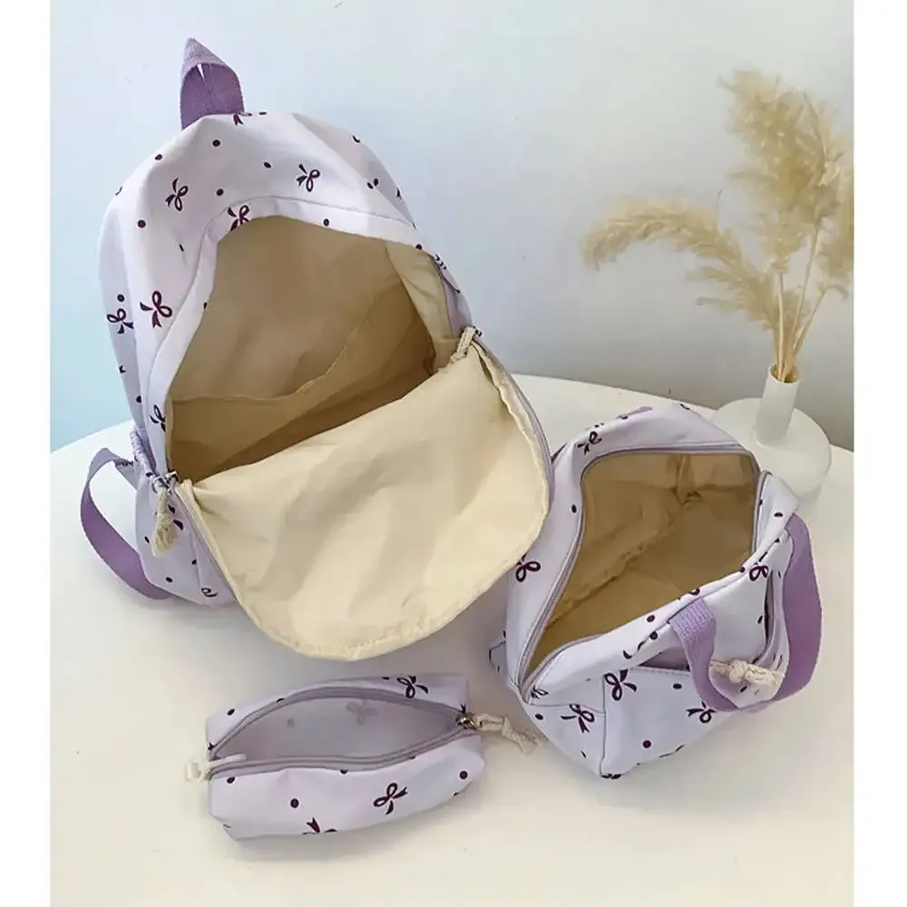 ensemble de trois pièces avec nœud de couleur fraîche, sac à dos, sac à main, trousse à crayons en plusieurs couleurs, adapté au transport quotidien