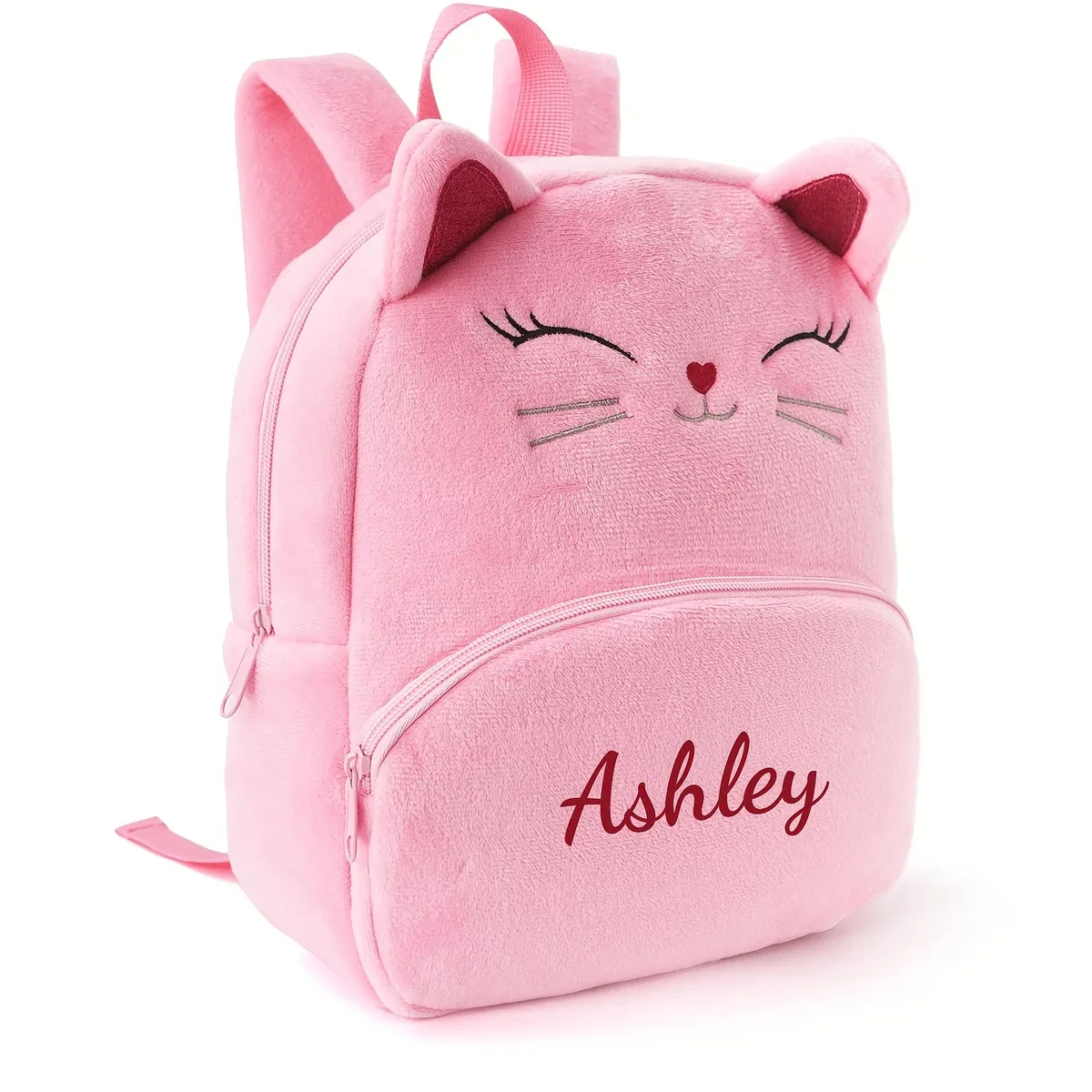 sac à dos pour fille avec motif de chat de dessin animé et nom personnalisé, texte brodé, sac à dos de loisirs et de voyage pour femme, cadeau de rentrée scolaire