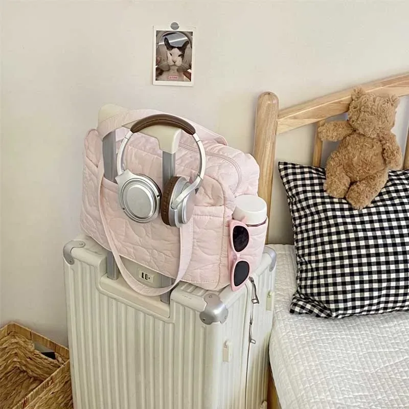 sac décontracté à porter sous le bras, sac de voyage, sac de style coréen de couleur unie, sac fourre-tout pour maman, sacs de rangement de voyage en forme de cœur pour femmes