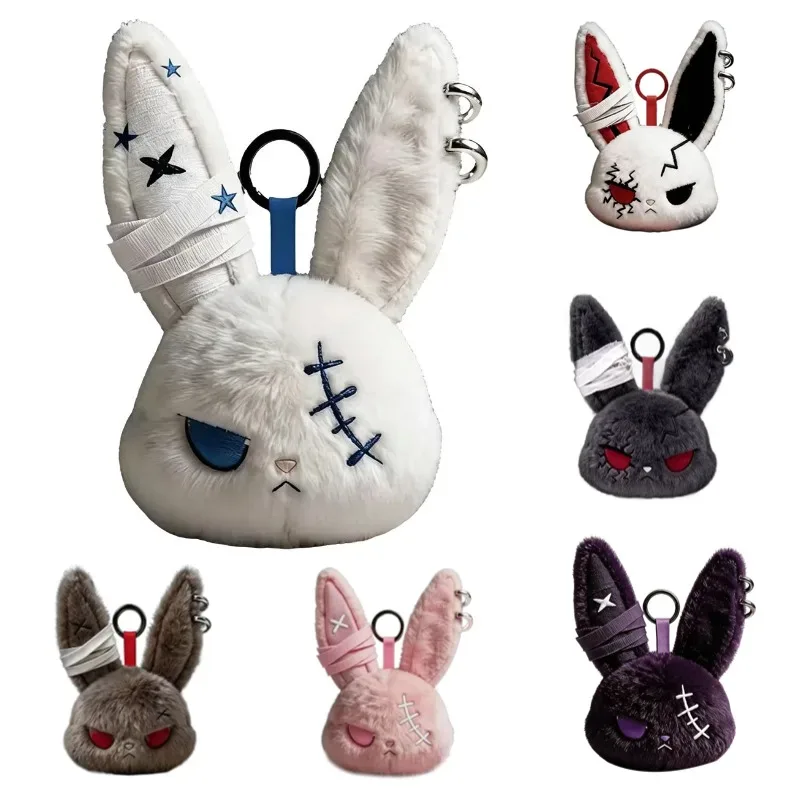 breloque de sac gothique en peluche lapin noir, porte-clés, pendentif lapin kawaii, accessoire de sac à main, décoration à suspendre pour sac à dos