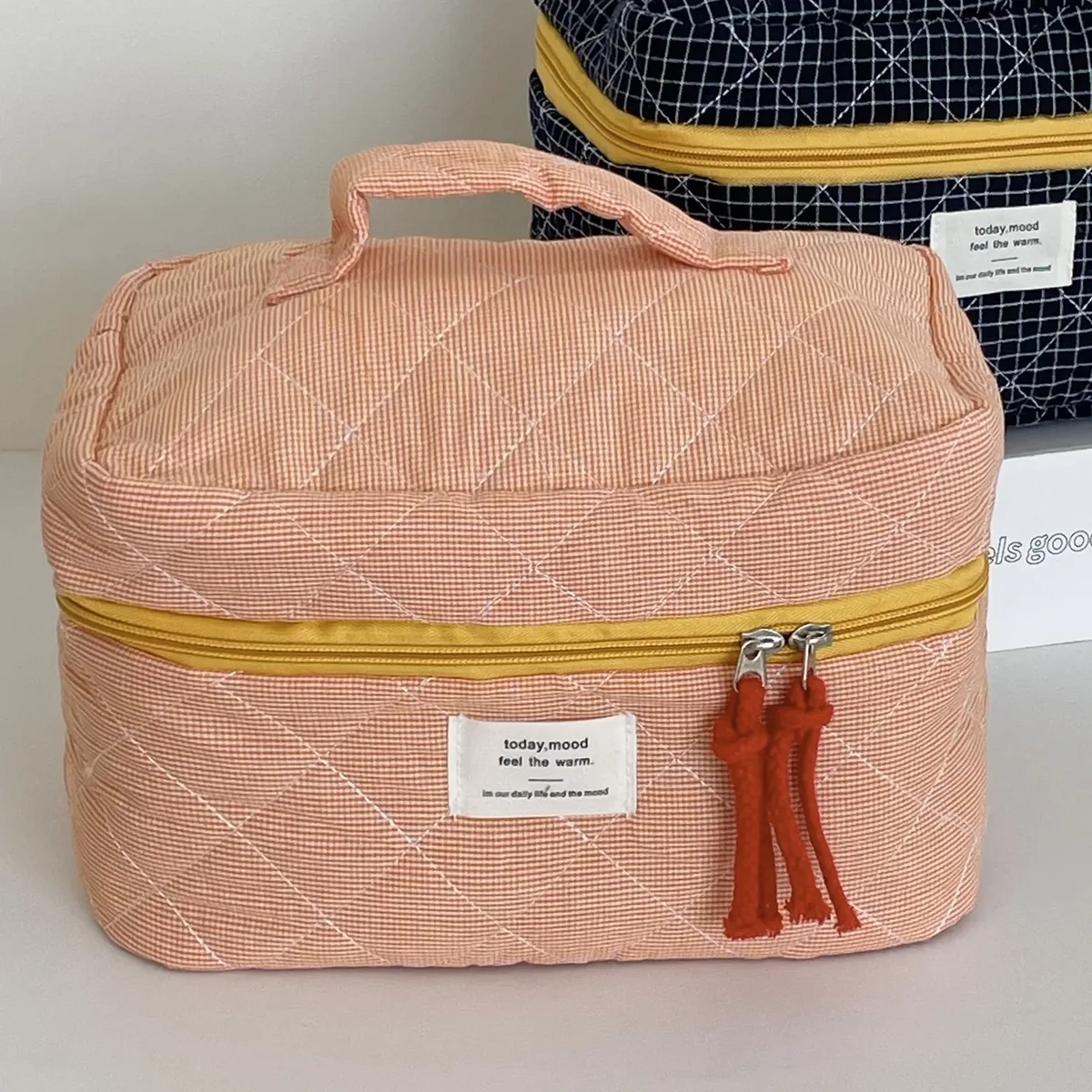 sacs à cosmétiques matelassés à carreaux pour filles, pochette rétro pour dames, porte-monnaie, sac de rangement de toilette portable de voyage pour femmes