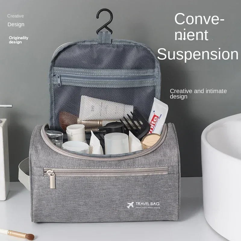 sac de rangement cosmétique étanche pour hommes, organisateur de toilette de voyage en nylon de grande capacité, pochette de lavage de maquillage à fermeture éclair suspendue pour femmes