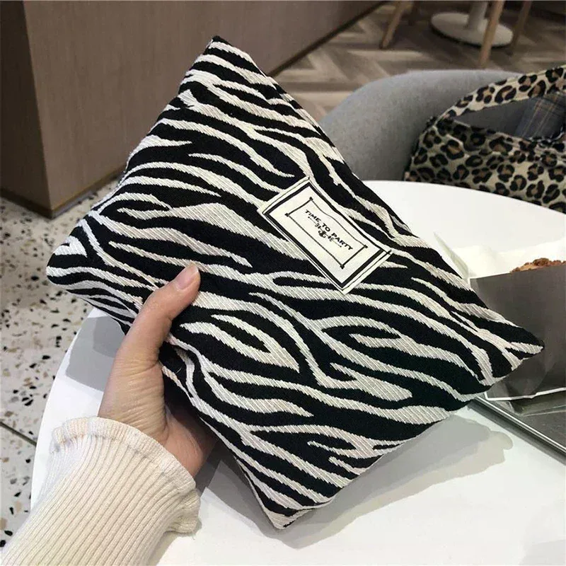 grande trousse de toilette en toile à motif zèbre pour femme, avec fermeture éclair, sac de maquillage de voyage, organiseur de maquillage, pochette de rangement, étui de beauté