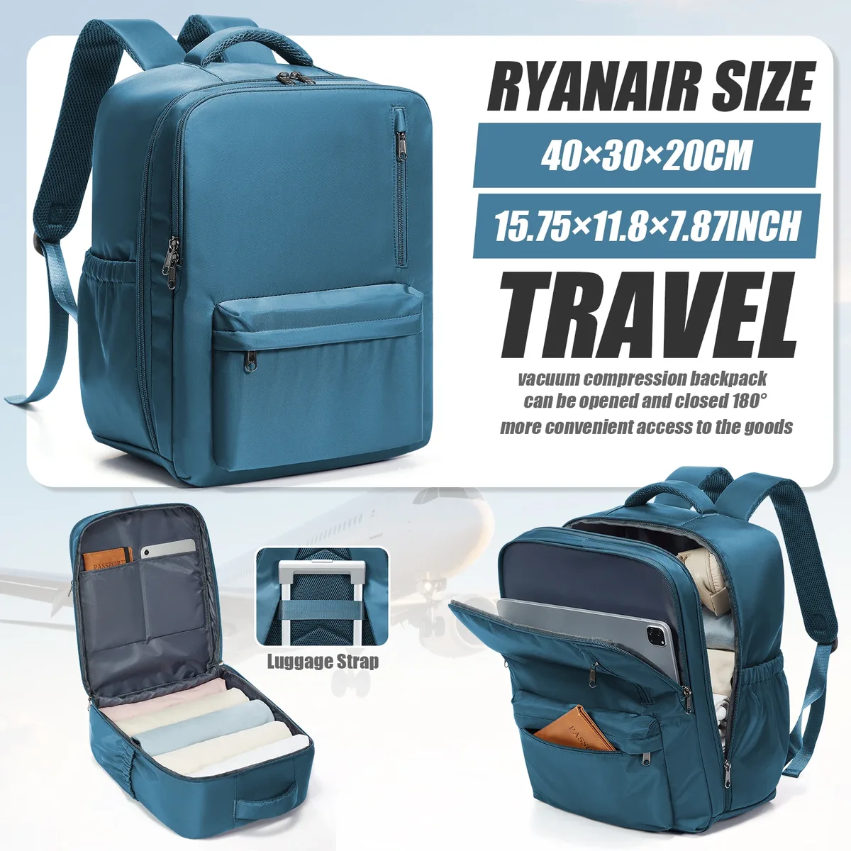 wizzair ryanair 40x30x20 sac de cabine bagages à main sac à dos hommes femmes 15.6 pouces sacs pour ordinateur portable, sac de rangement pour vêtements, sac à dos d'école
