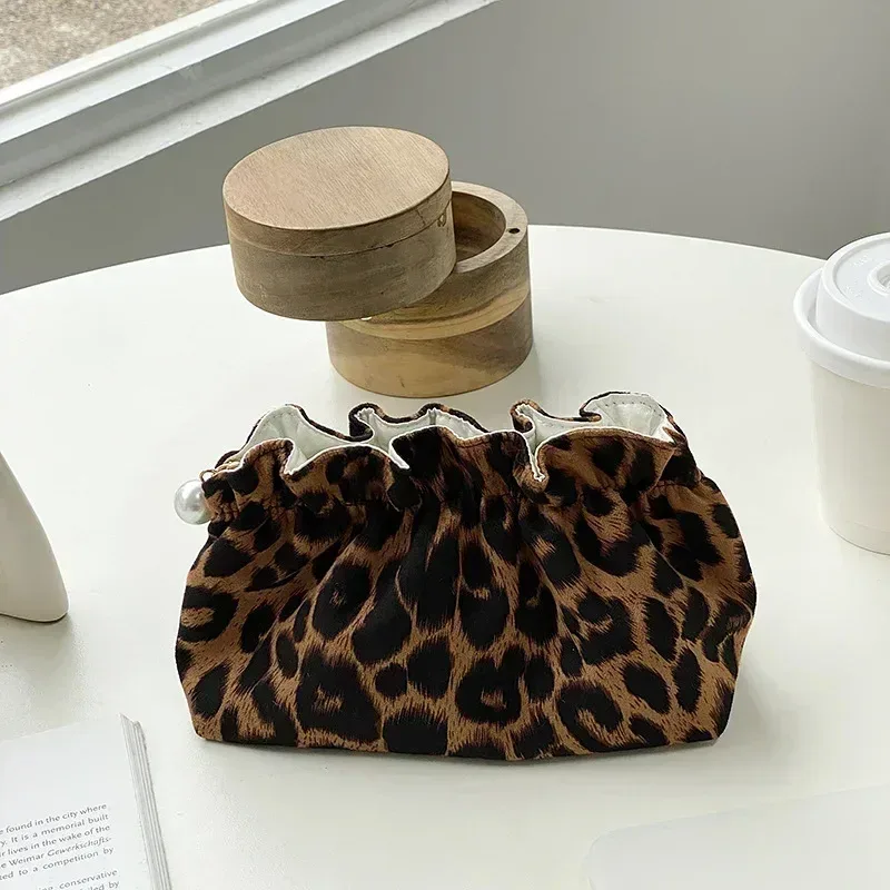 trousse à cosmétiques portable multifonctionnelle de grande capacité, sac de rangement imprimé léopard, trousse de maquillage