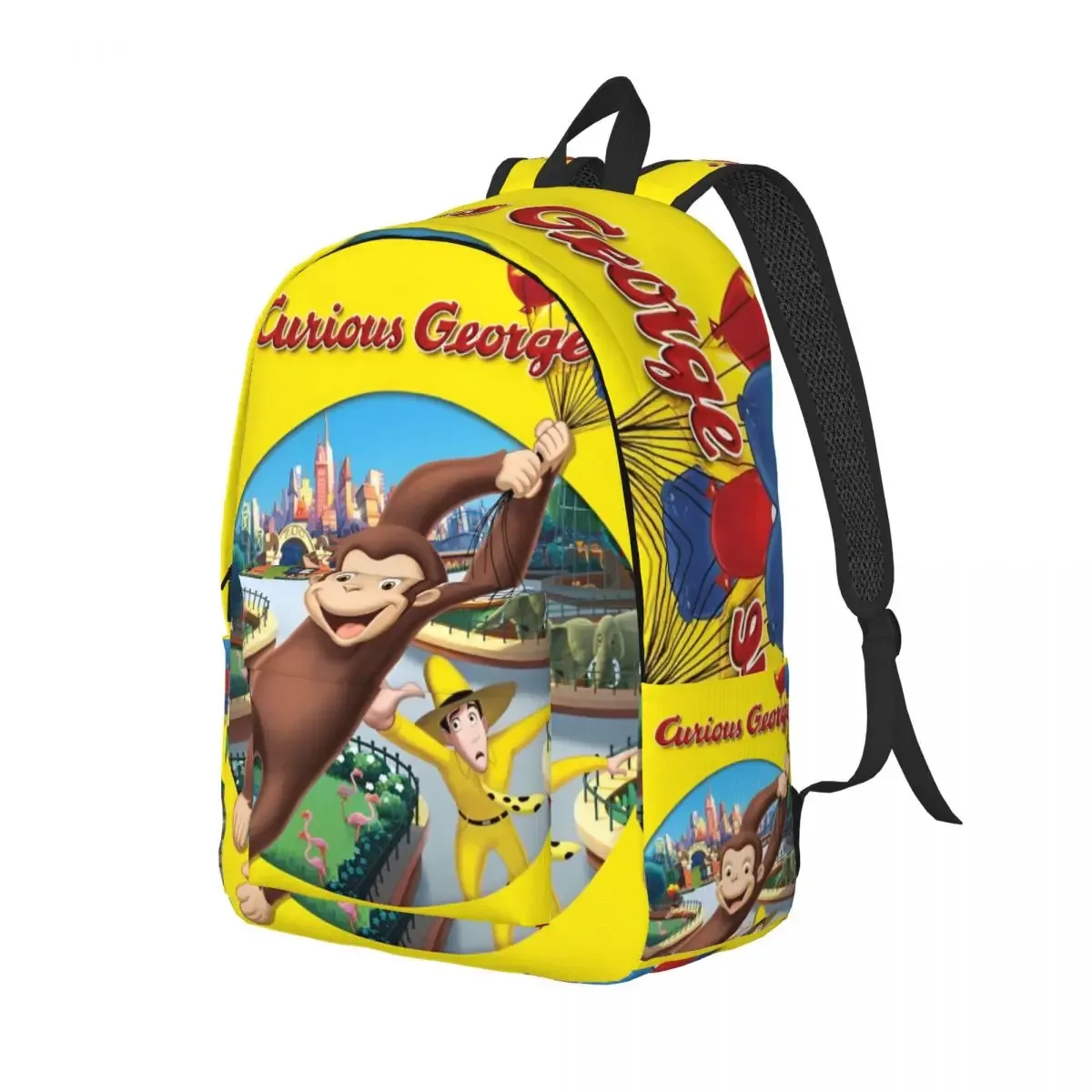 sac dos toile imprimé curious george kaki gris vert doré marron bleu beige noir voyage lycée randonnée