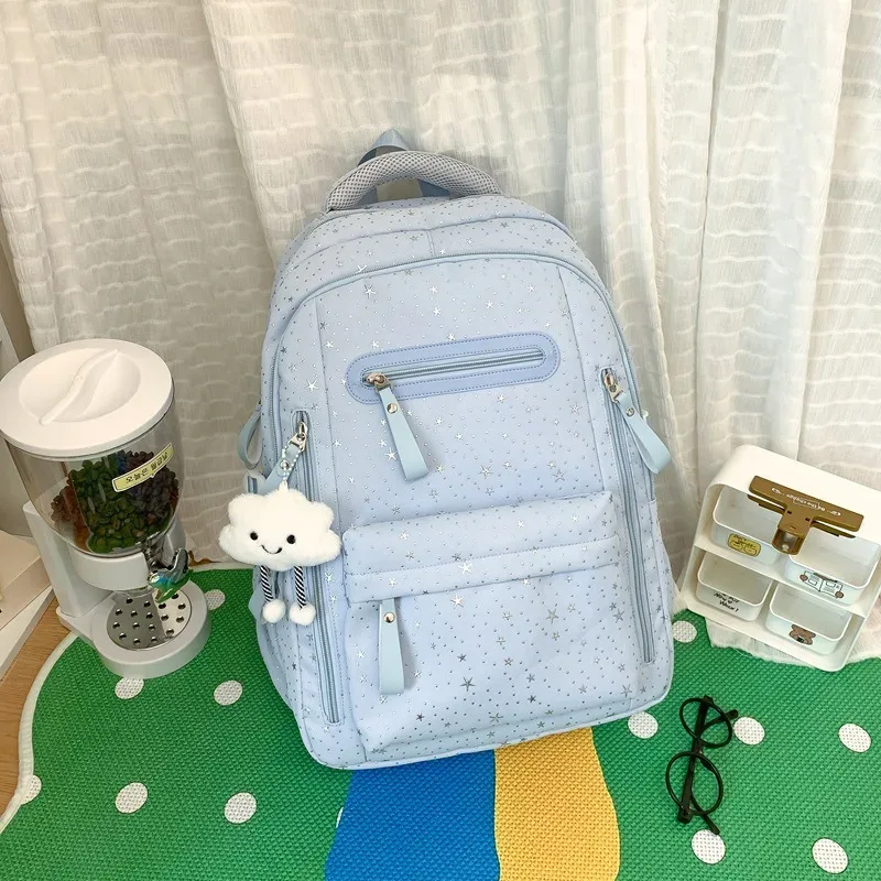 sac à dos de grande capacité de couleur unie, multifonctionnel, léger, respirant, sac d'école pour étudiants, sac à dos de voyage à la mode avec imprimé étoile