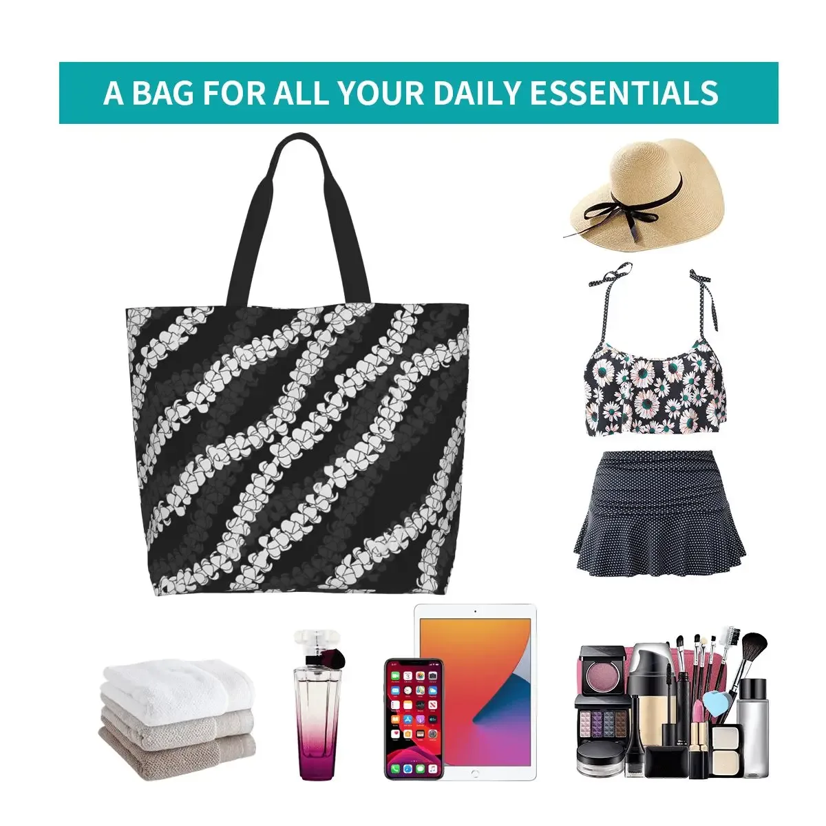 puakenikeni simple leis sur turquoise shopping sac fourre-tout toile grande capacité sacs à bandoulière shopper épicerie sac à main pour les femmes