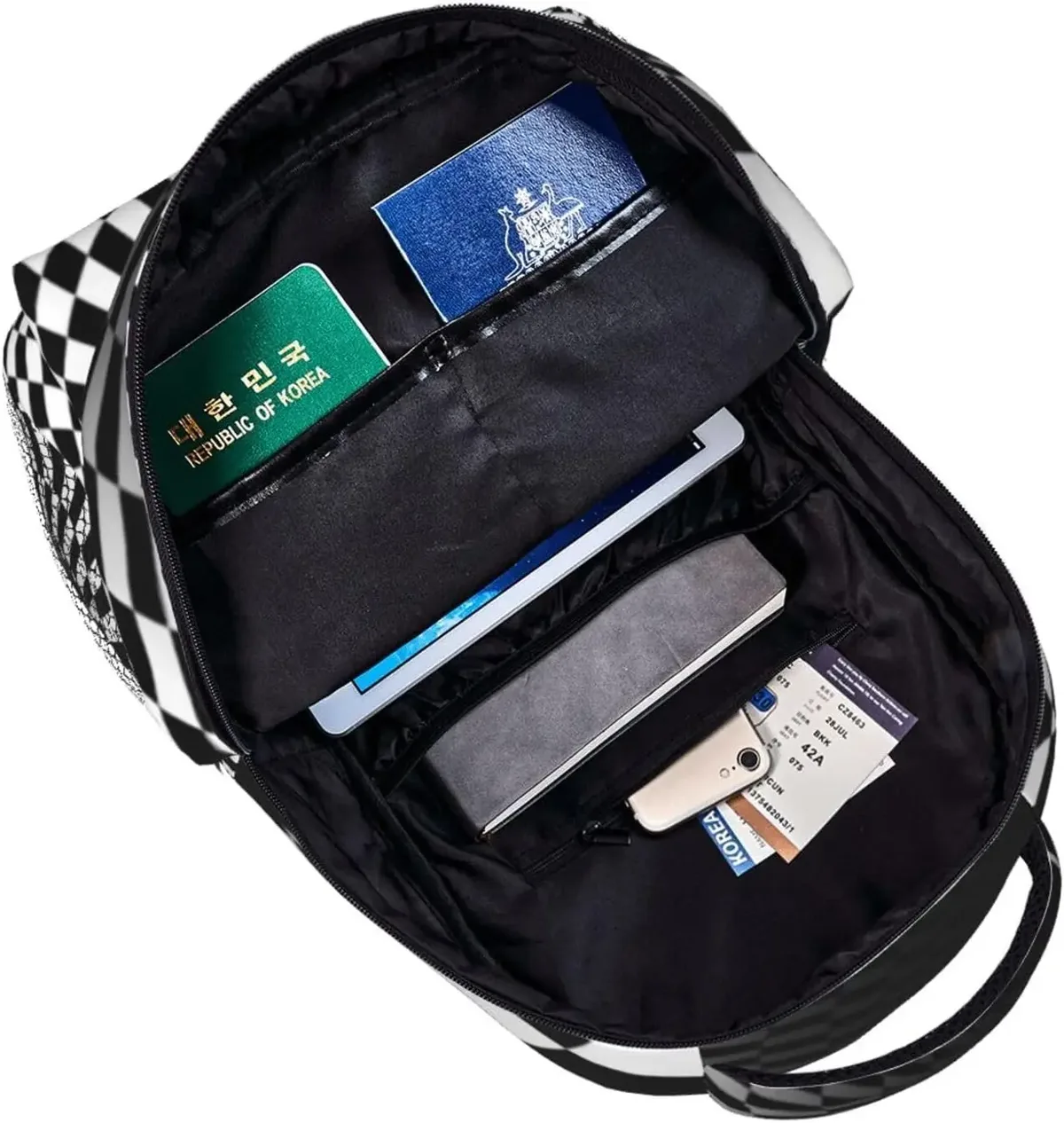 sac à dos à carreaux noir et blanc pour hommes et femmes, sacs à livres mignons, sac pour ordinateur portable, sacs initiés, voyage, randonnée, camping, sac à dos de jour