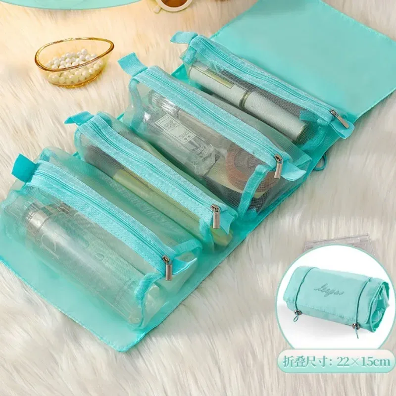 sacs de maquillage portables 4 en 1, grande capacité, pliables, pour voyage, rangement de cosmétiques, trousse de toilette, trousse à cosmétiques détachable