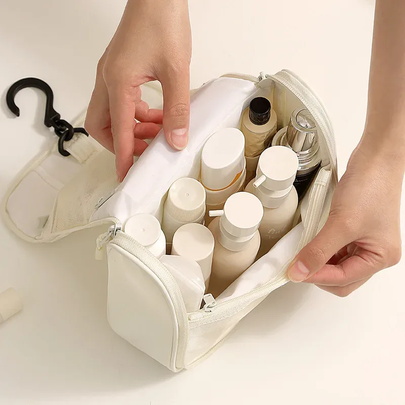 sac de toilette de voyage suspendu imperméable, organisateur de cosmétiques portable avec crochet, grande capacité, pochette de rangement pour maquillage et soins de la peau