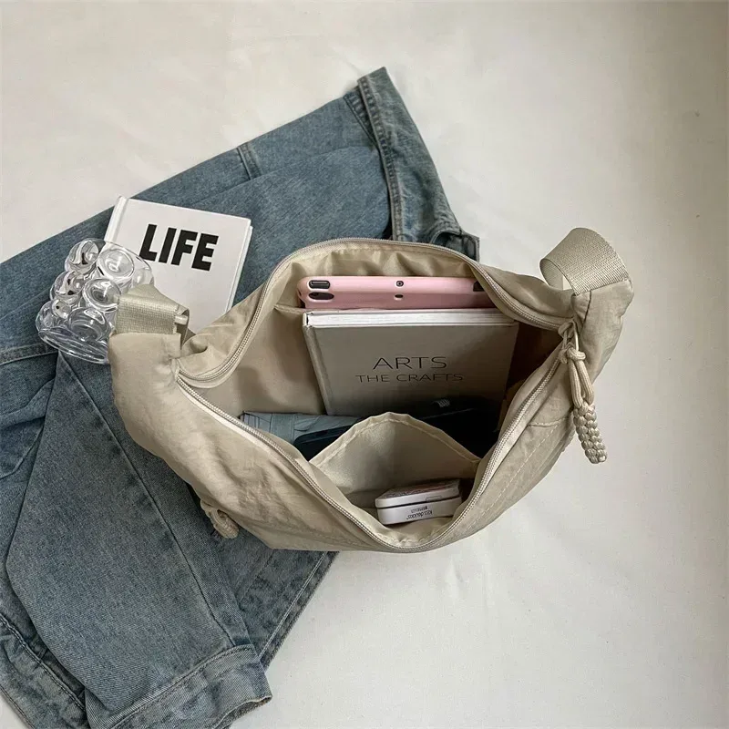 sac à bandoulière en tissu doux pour femmes, couleur unie, style étudiant décontracté, grands sacs à main, sacs hobos pour femmes