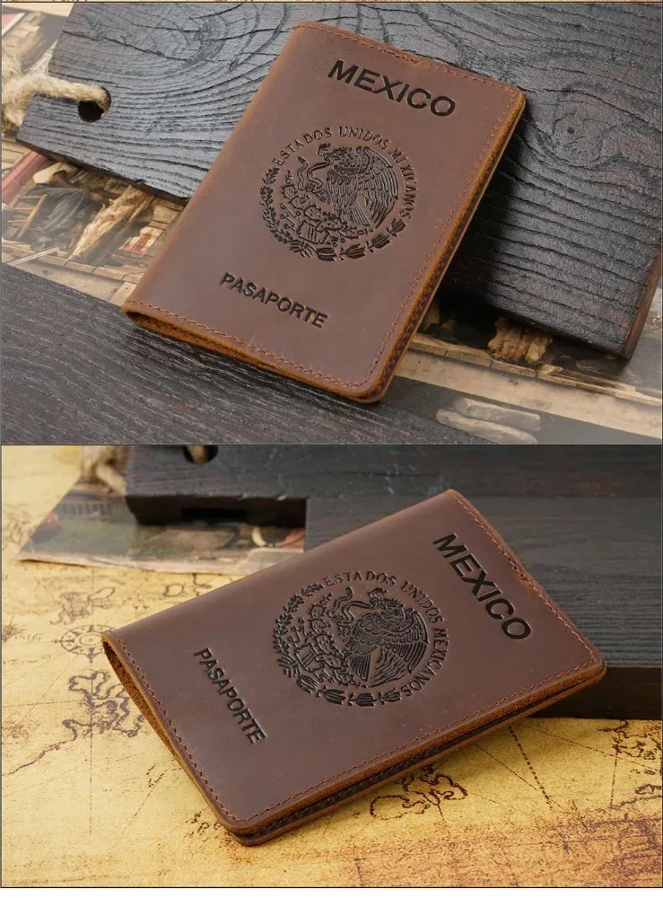aiguoniu haut de gamme mexique couverture de passeport en cuir véritable pour porte-carte de crédit mexicain vintage hommes femmes étui de passeport voyage wa