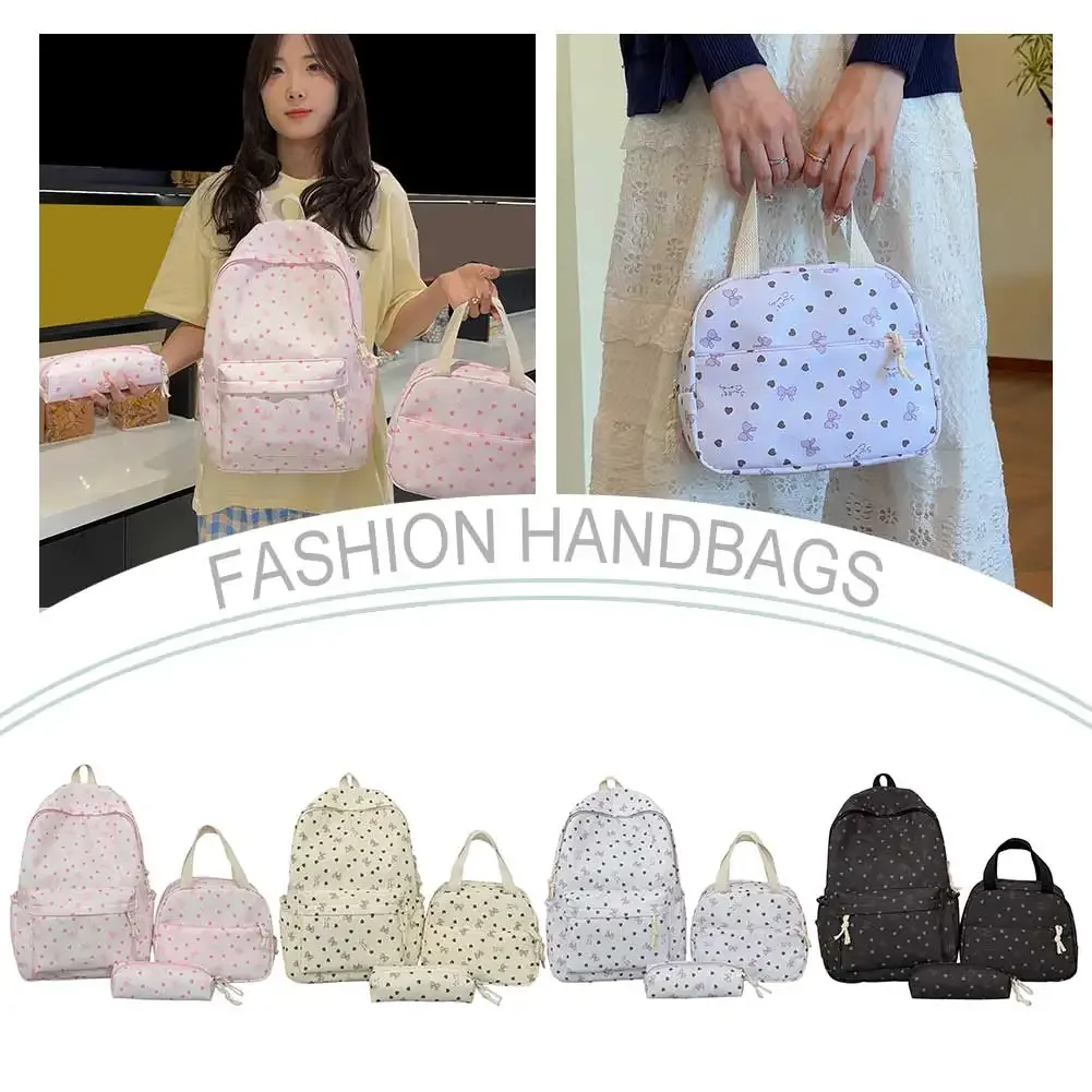 sac dos nylon papillons cœurs noir blanc rose adolescentes étudiantes voyage école pochette main set