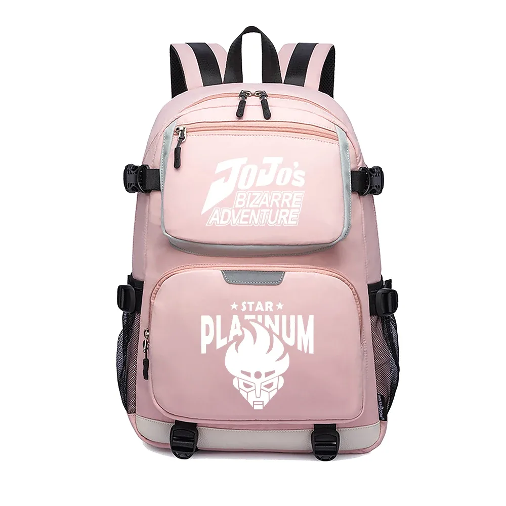 jojo's bizarre adventure – sac à dos de voyage dessin animé, grands sacs d'école imperméables pour femmes, sac à dos rose avec port usb pour ordinateur portable