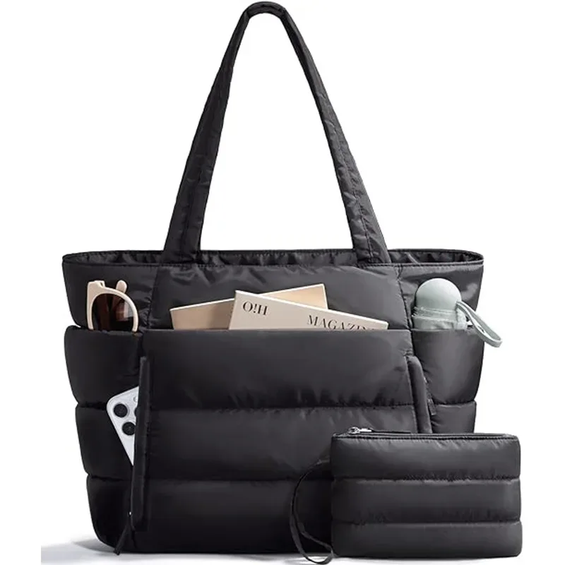 sac fourre-tout matelassé tendance pour femmes, sac à main multi-compartiments avec fermeture éclair, style urbain, usage quotidien, sacs pour voyages courts pour femmes