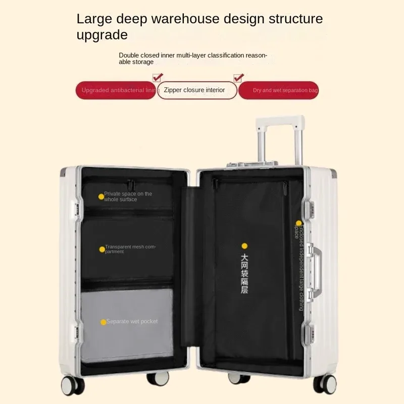 valise de grande capacité 30 pouces, robuste et durable, en abs+pc, bagage à roulettes avec cadre en aluminium, valise cabine 20 pouces, boîte de cabine.