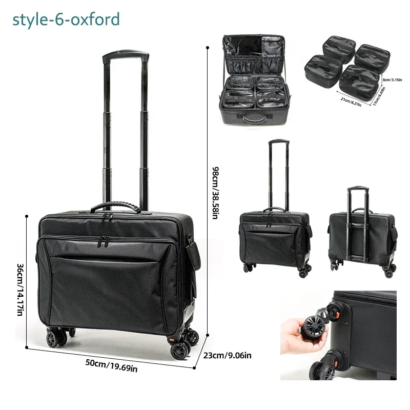 valise de chariot de maquillage de grande capacité, sacoche multifonctionnelle en pu oxford, boîte à outils roulante pour beauté nail art tatouage mode