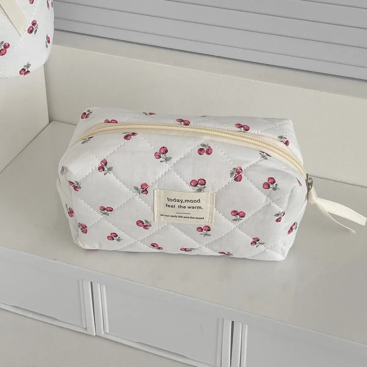 sac à cosmétiques en coton à fleurs noires pour femmes, 1 pièce, sacs de rangement en tissu, petite pochette de voyage de grande capacité, étui de maquillage pour femmes