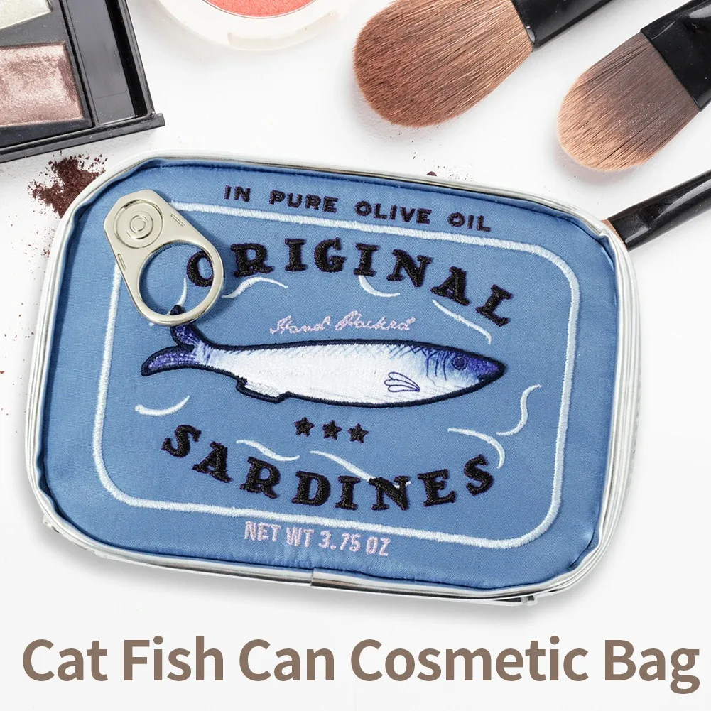 trousse de toilette mignonne portable pour femme, sardines en conserve, sac cosmétique de voyage, multifonction, mode créative, fermeture éclair, week-end, vacances