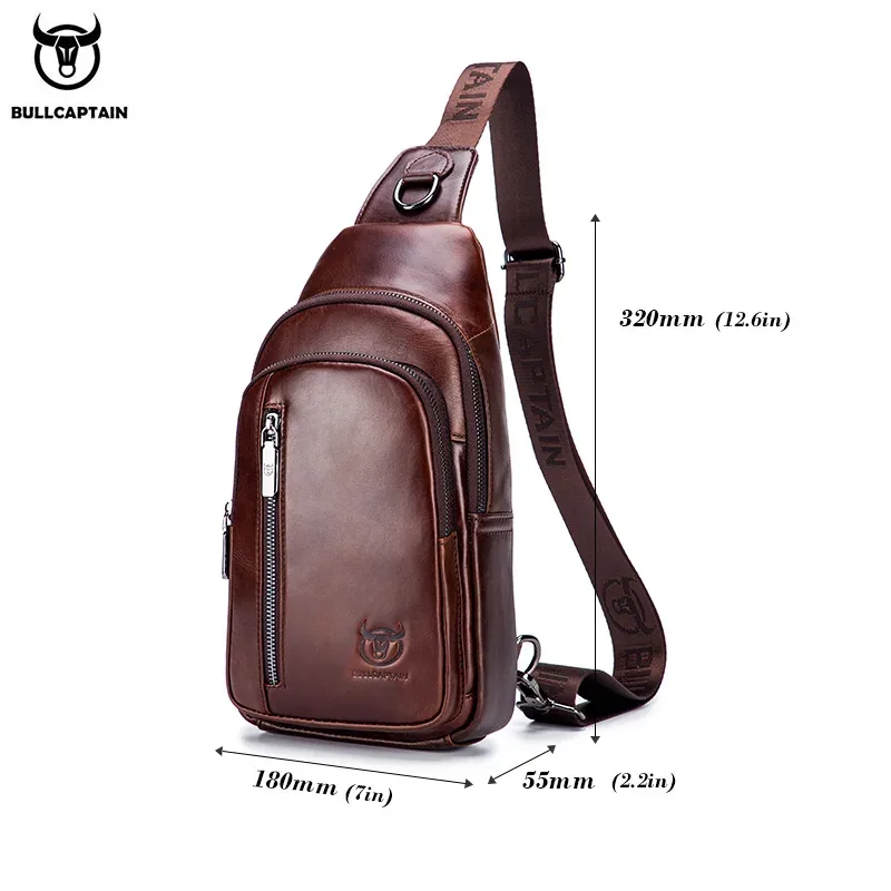 bullcaptain-sac de poitrine en cuir véritable pour homme, sac à bandoulière multifonctionnel, sac de poitrine de musique, mode loisirs