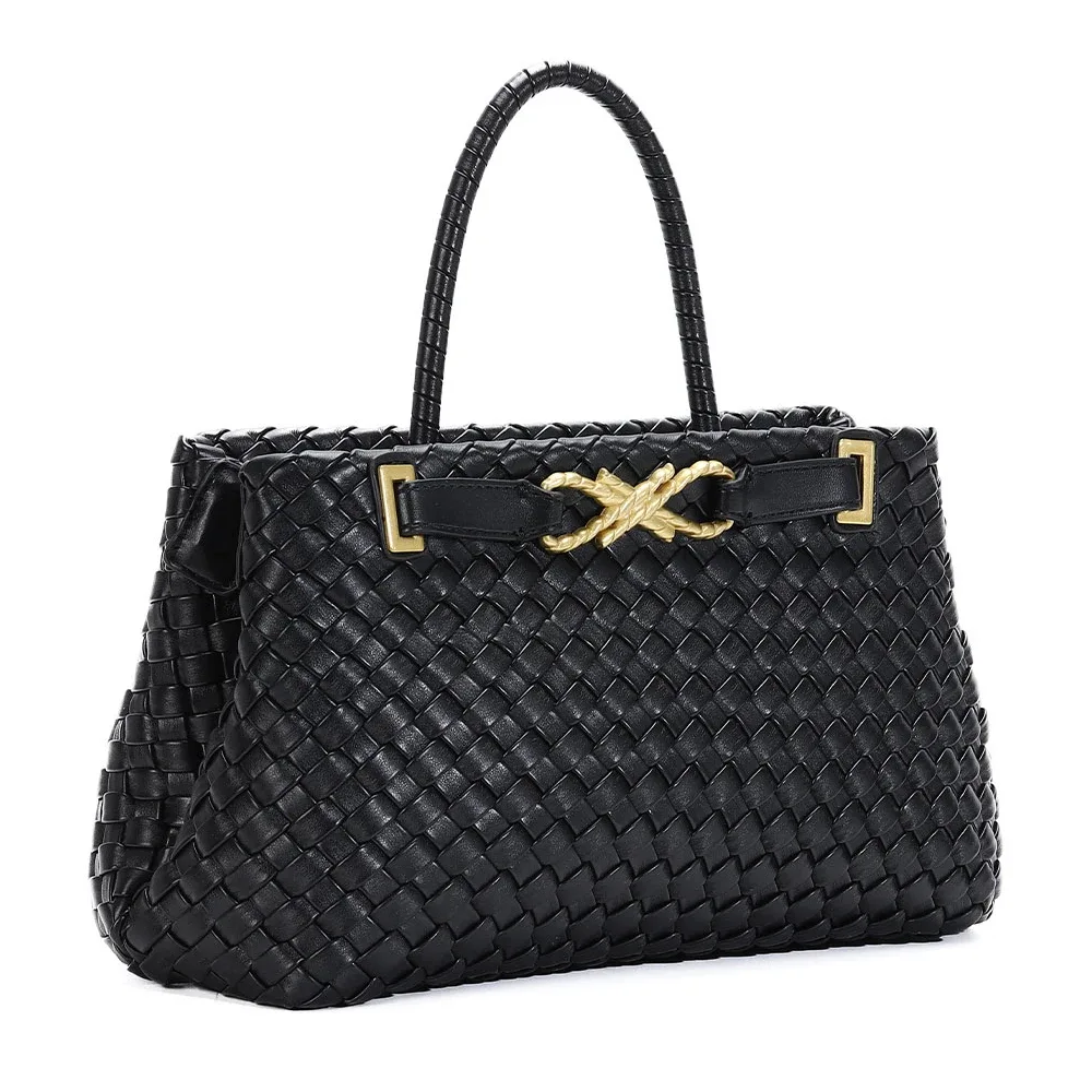 sac fourre-tout tissé pour femme en cuir végétalien, sac à bandoulière, sac à main de créateur avec poignée supérieure, sac sous le bras tendance, pochette pour téléphone